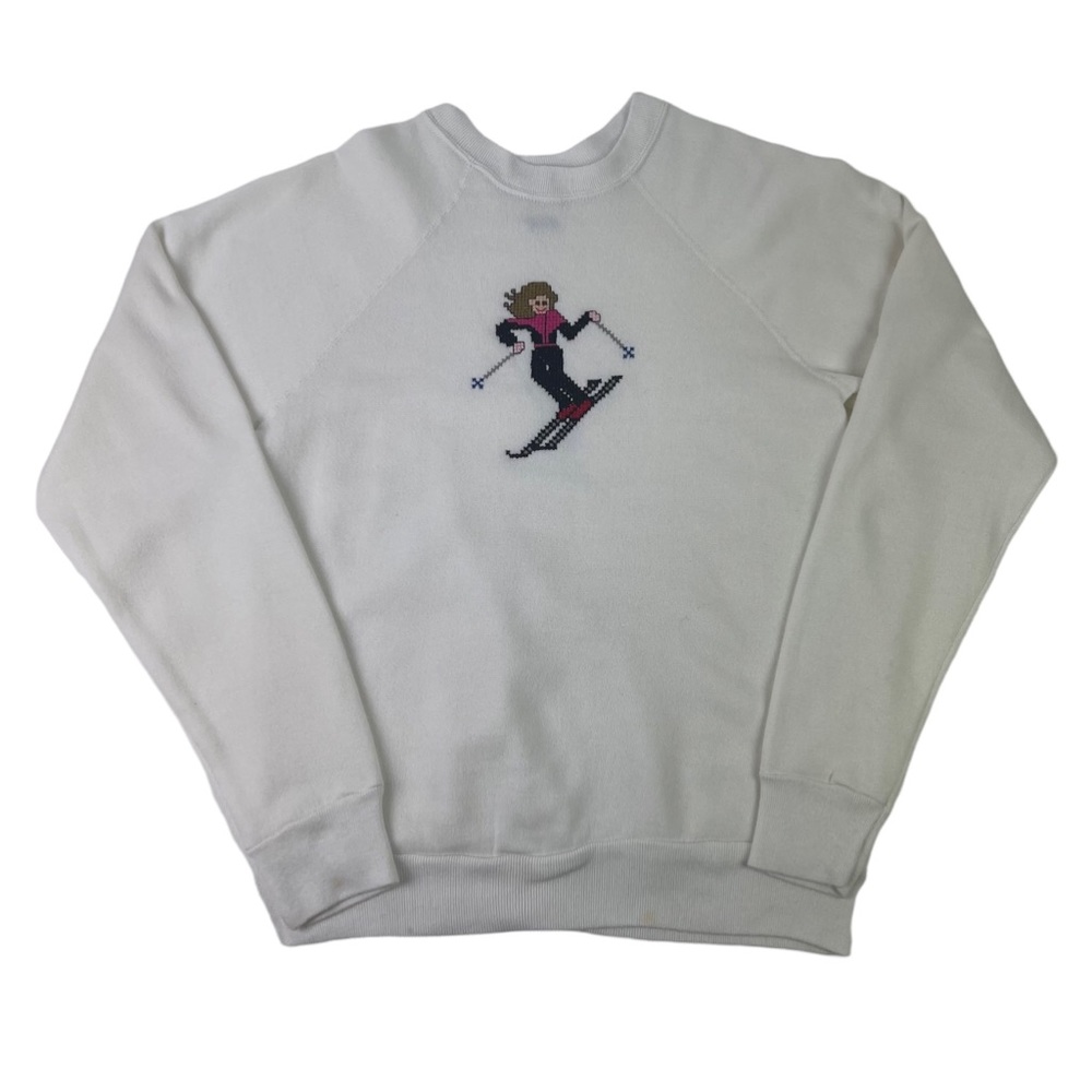Vintage Tultex Ski Sweater Cross Stitch Skiing Sweatshirt - Womens Size Medium